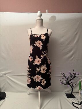 SHEIN Black Slip Dress with Blush Floral Print